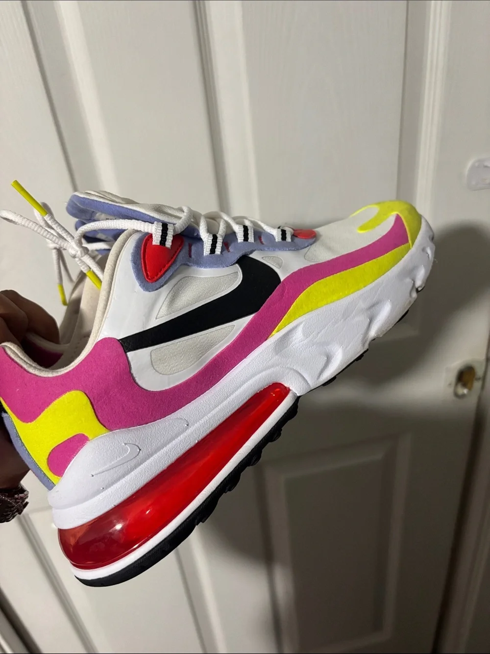 Nike women’s White Pink Yellow Black Color-Block Sneakers